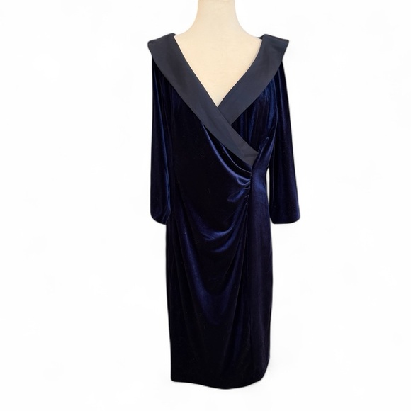 Leslie Fay Dresses & Skirts - Leslie Fay Velvet Surplice Deep V Neck Ruched Long Sleeve Cocktail Dress Size 16